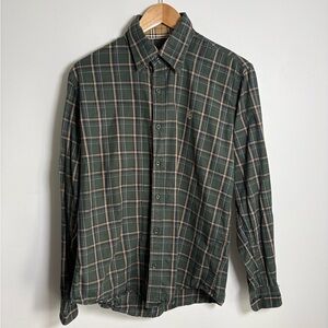 Burberry London England Plaid Button Down Shirt Green Check TB Logo Large